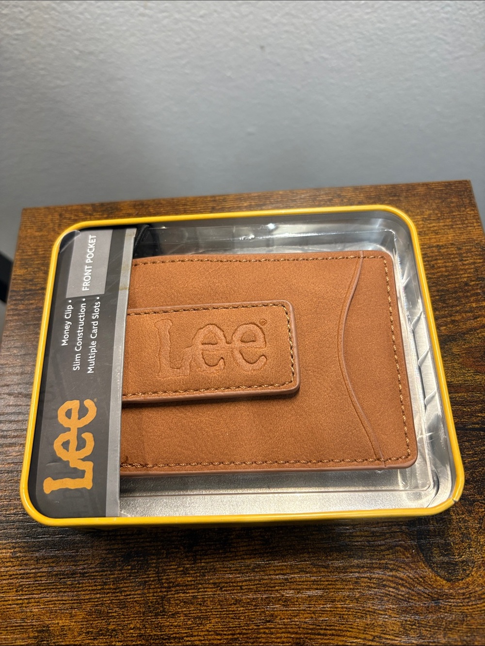 Lee Tan Brown Leather Money Clip Card Holder